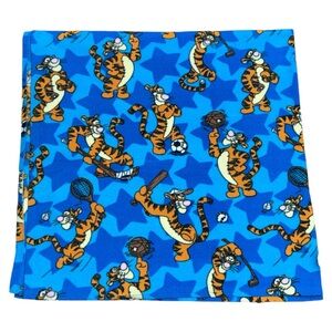 Disney Pooh Tigger Playing Sports Blue Fleece Throw Blanket 90's 46x63